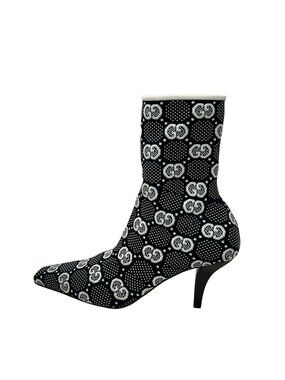 Gucci Short Boots Black White Knit